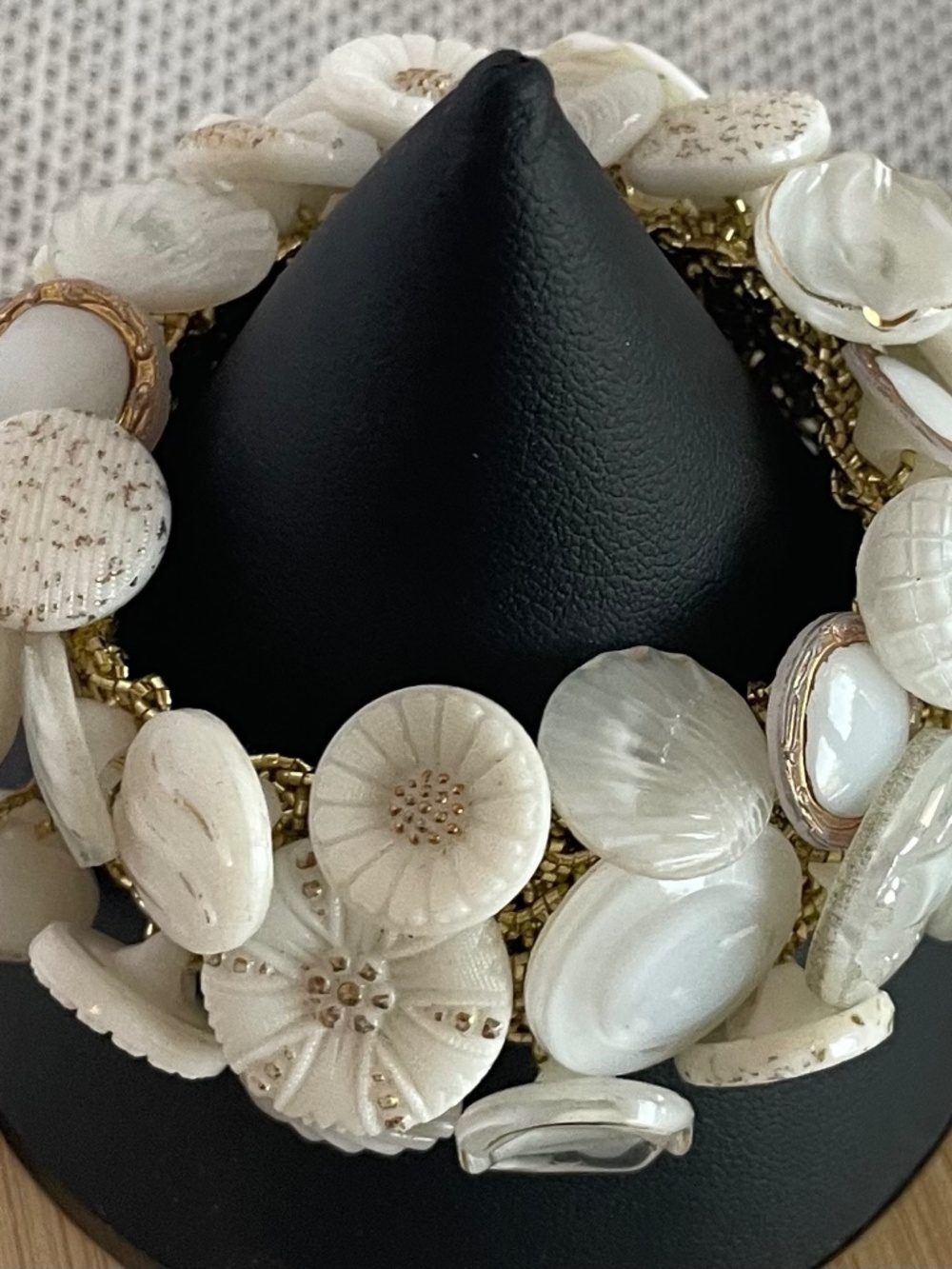 Vintage White Glass Button Bracelet - "Gorgeous White Rhapsody"